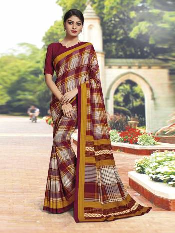 Comfort Is The First Priority When You Go To Your Work Place. So?Keeping Your Comfort In Mind This Printed Saree Is Designed As A Uniform For Your Work Place. This Saree And Blouse are Fabricated On Poly Cotton Beautified With Prints Which Is Also Light In Weight And Easy To Carry All Day Long