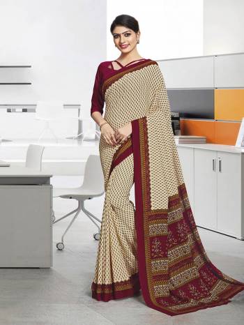 Comfort Is The First Priority When You Go To Your Work Place. So?Keeping Your Comfort In Mind This Printed Saree Is Designed As A Uniform For Your Work Place. This Saree And Blouse are Fabricated On Poly Cotton Beautified With Prints Which Is Also Light In Weight And Easy To Carry All Day Long