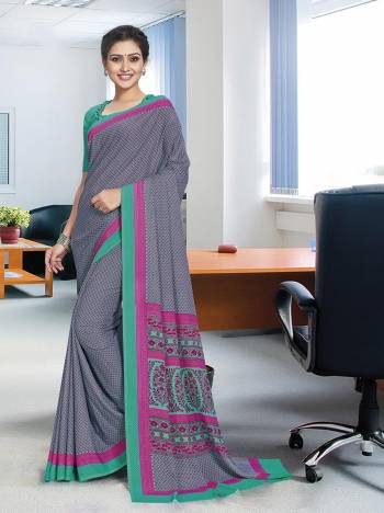 No More Worry For What To Wear At Your Place, Grab This Poly Cotton Fabricated Saree And Blouse Beautified With Prints All Over. This Saree Can Be Used As Uniform At Different Places Like Airports, Hospitals And Hotels