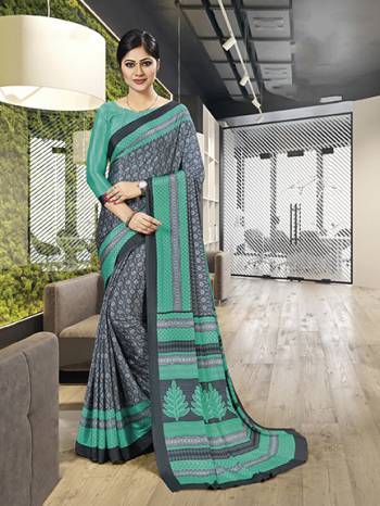 No More Worry For What To Wear At Your Place, Grab This Crepe Silk?Fabricated Saree And Blouse Beautified With Prints All Over. This Saree Can Be Used As Uniform At Different Places Like Airports, Hospitals And Hotels