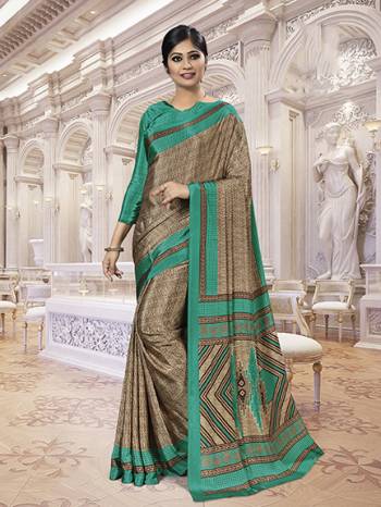 No More Worry For What To Wear At Your Place, Grab This Crepe Silk?Fabricated Saree And Blouse Beautified With Prints All Over. This Saree Can Be Used As Uniform At Different Places Like Airports, Hospitals And Hotels