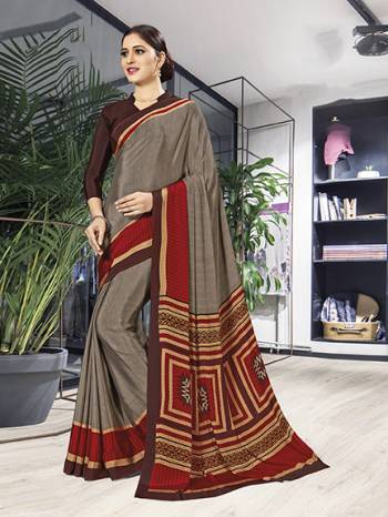 Comfort Is The First Priority When You Go To Your Work Place. So Keeping Your Comfort In Mind This Printed Saree Is Designed As A Uniform For Your Work Place. This Saree And Blouse are Fabricated On Crepe Silk Beautified With Prints Which Is Also Light In Weight And Easy To Carry All Day Long