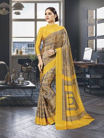 No More Worry For What To Wear At Your Place, Grab This Crepe Silk?Fabricated Saree And Blouse Beautified With Prints All Over. This Saree Can Be Used As Uniform At Different Places Like Airports, Hospitals And Hotels