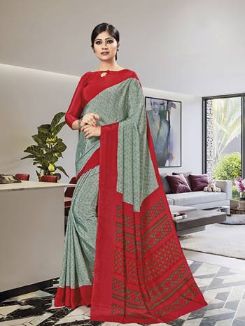 Here Is Very Pretty Printed Saree Fabricated On Crepe Silk Paired With Running Blouse, This Pretty Formal Printed Saree Is Best Suitable For Your Work Place As It Is Light Weight And Esnures Superb Comfort All Day Long. Also It Can Be Used As Uniform At Different Places Like Airports, Hospitals And Hotels. Buy Now