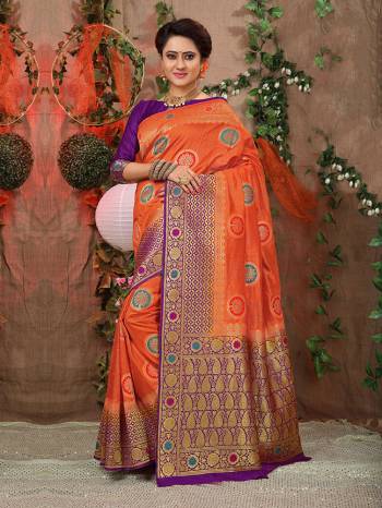 This Festive Season Look The Most Elegant Of All Wearing This Designer Silk based Saree Beautified With Weave. This Saree Is Light Weight, Durable And Easy To Carry Throughout The Gala