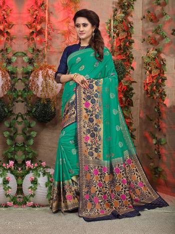 Grab This Beautiful Designer Silk Based Saree Which Gives A Rich?Look To Your Personality. This Saree Is Fabricated On Jacquard Silk Paired With Art Silk Fabricated Blouse, Beautified With Weave