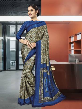 No More Worry For What To Wear At Your Place, Grab This Crepe Silk Fabricated Saree And Blouse Beautified With Prints All Over. This Saree Can Be Used As Uniform At Different Places Like Airports, Hospitals And Hotels