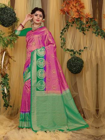 This Festive Season Look The Most Elegant Of All Wearing This Designer Jacquard Silk based Saree Beautified With Weave. This Saree Is Light Weight, Durable And Easy To Carry Throuhout The Gala