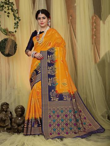 Celebrate This Festive Season With Beauty And Comfort Wearing This Designer Silk Based Saree Is Fabricated On Jacquard Silk Beautified With Attractive Weave Paired With Art Silk Fabricated Blouse