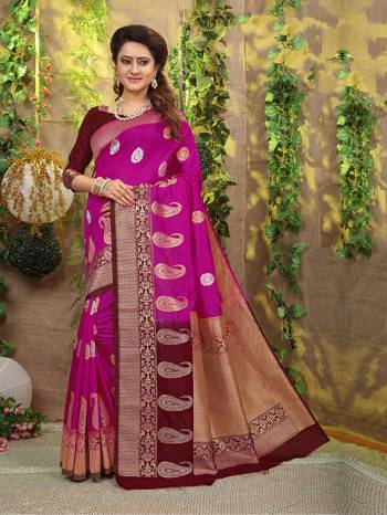 Celebrate This Festive Season With Beauty And Comfort Wearing This Designer Silk Based Saree Is Fabricated On Jacquard Silk Beautified With Attractive Weave Paired With Art Silk Fabricated Blouse