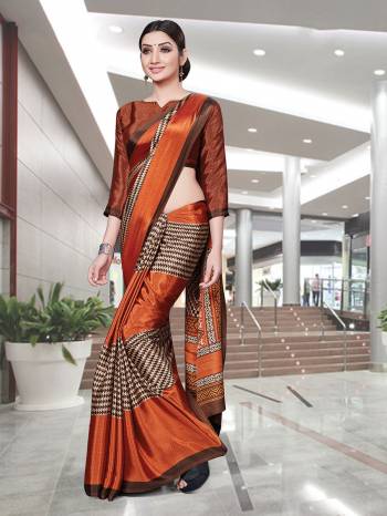 No More Worry For What To Wear At Your Place, Grab This Art Silk?Fabricated Saree And Blouse Beautified With Prints All Over. This Saree Can Be Used As Uniform At Different Places Like Airports, Hospitals And Hotels