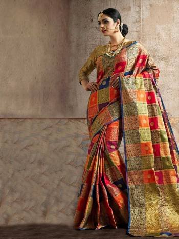 Go Colorful With This Designer Silk Based Saree In Multi Color Paired With Pear Green Colored Blouse. This Saree And Blouse Are Fabricated On Art Silk beautified With Attractive Weave In Checks Pattern. Buy Now.