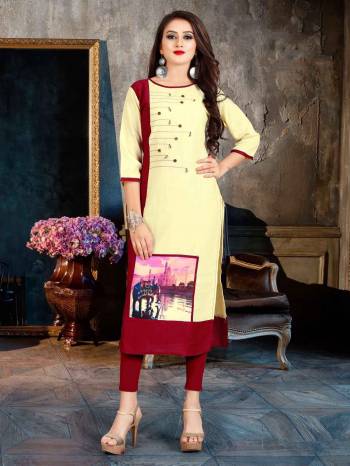 Beat The Heat This Summer With This Readymade Light Weight Kurti Fabricated On Rayon. This Kurti Is Beautified With Printed Patch And Buttons. Buy Now.