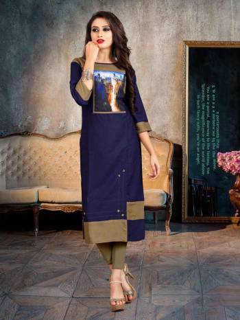 Grab This Beautiful Readymade Kurti For Your Casual Or Semi-Casual Wear, This Kurti Is Fabricated On Rayon Beautified With Printed Patch And Buttons. Buy Now.