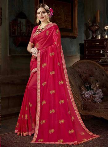 Add This Very Pretty Designer Saree To Your Wardrobe In Dark Pink Color Paired With Dark Pink Colored Blouse. This Saree Is Georgette Based Paired With Art Silk Fabricated Blouse. It Is Beautified With Thread Embroidery Butti And Stone Work. 