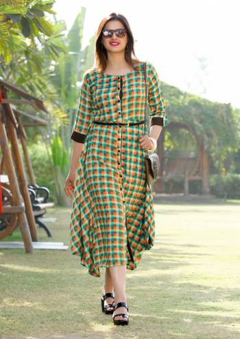 Grab This Designer Asymetric Patterned Readymade Kurti In Multi Color Fabricated On Rayon. This Kurti Is Beautified With Checks Prints All Over. This Readymade Kurti Is Suitable For Your College Wear, Outing Or At Your Work Place. 