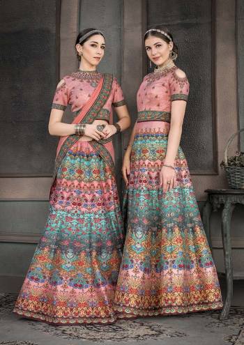 Look Beautiful In This Designer Colorful Two In One Lehenga Choli Dress. This Multi Colored Lehenga Choli Is Fabricated On Heritage Art Silk Beautified With Digital Prints And Stone Work All Over. You Can Get This Stitched As A Floor Length Suit Or Lehenga As Per Your Comfort And Occasion. 