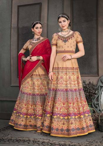 Look Beautiful In This Designer Colorful Two In One Lehenga Choli Dress. This Multi Colored Lehenga Choli Is Fabricated On Heritage Art Silk Beautified With Digital Prints And Stone Work All Over. You Can Get This Stitched As A Floor Length Suit Or Lehenga As Per Your Comfort And Occasion. 