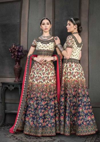 Go Colorful With This Designer Two In One Lehenga Which You Make It As Floor Length Suit Or Lehenga. Its Pretty Blouse And Lehenga are Fabricated On Heritage Art Silk Paired With Chiffon Fabricated Dupatta. It Is Beautified With Digital Prints And Stone Work. Buy This Designer Piece Now.