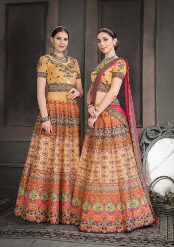 Go Colorful With This Designer Two In One Lehenga Which You Make It As Floor Length Suit Or Lehenga. Its Pretty Blouse And Lehenga are Fabricated On Heritage Art Silk Paired With Chiffon Fabricated Dupatta. It Is Beautified With Digital Prints And Stone Work. Buy This Designer Piece Now.