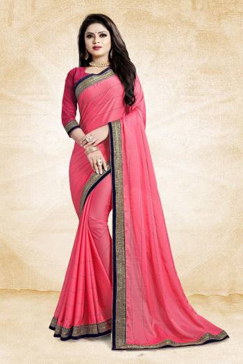 Get Ready For The Upcoming Wedding Season In The Most Elegant Style Wearing This Designer Saree In Dark Pink Color Paired With Dark Pink Colored Blouse. This Saree Is Fabricated On Satin Georgette Paired With Art Silk Fabricated Blouse. Its Is Beautified With Heavy Embroidered Lace Border And Stone Work Over The Saree.