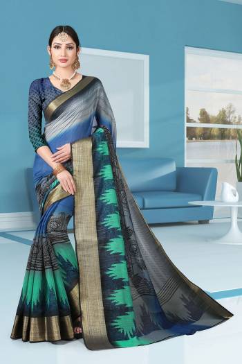 No More Worry For What To Wear At Your Place, Grab This Cotton Fabricated Saree And Blouse Beautified With Prints All Over. This Saree Can Be Used As Uniform At Different Places Like Airports, Hospitals And Hotels