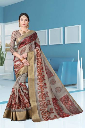 Here Is Very Pretty Printed Saree Fabricated On Cotton Paired With Running Blouse, This Pretty Formal Printed Saree Is Best Suitable For Your Work Place As It Is Light Weight And Esnures Superb Comfort All Day Long. Also It Can Be Used As Uniform At Different Places Like Airports, Hospitals And Hotels. Buy Now