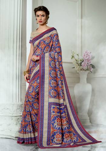 Look Pretty In This Designer Tussar Silk Based Saree Beautified With Prints All Over. Its Rich Fabric And Unique Weave Pattern Will Earn You Lots Of Compliments From Onlookers