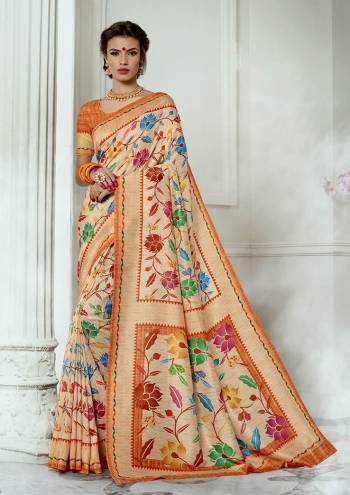 You Will Definitely Earn Lots Of Compliments In This Rich And Elegant Tussar Silk Based Saree, This Saree And Blouse are Beautified With Prints Giving It An Attractive Look