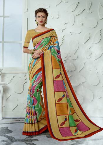 This Festive Season Look The Most Elegant Of All Wearing This Designer Tussar Silk based Saree Beautified With Prints. This Saree Is Light Weight, Durable And Easy To Carry Throughout The Gala