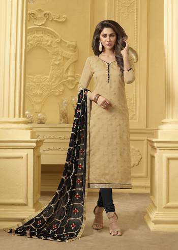 Celebrate This Festive Season With Beauty And Comfort Wearing This Suit In Beige Colored Top Paired With Black Colored Bottom And Dupatta. Its Top Is Fabricated On Jacquard Silk Paired With Cotton Bottom And Chiffon Fabricated Dupatta. Grab This Dress Material Now.