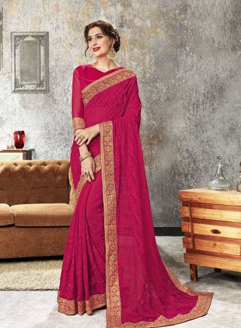 Bright and Visually Appealing Color IS Here With This Heavy Designer Saree In Dark Pink Color Paired With Dark pink Colored Blouse. This Saree Is Chiffon Based Paired With Art Silk Fabricated Blouse. Buy Now.