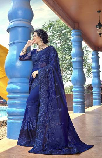 Bright And Visually Appealing Color IS Here With This Designer Saree In Royal Blue Color Paired With Royal Blue Colored Blouse. This Saree Is Georgette Based Paired With Art Silk Fabricated Blouse. 