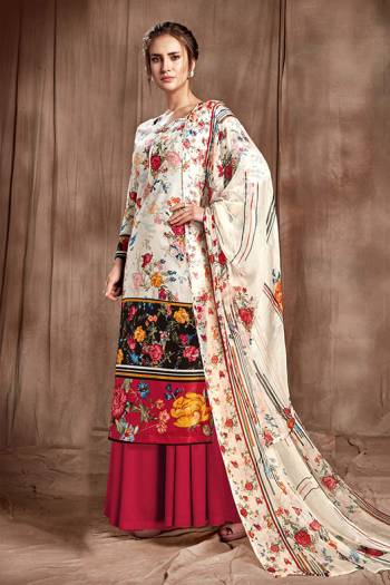 Beautifull  floral digital printed sharara  style salwar suit comes with cotton fabric bottom & beautiful Printed dupatta. The suit which can be stitched up to size 44. Pair it with high heels and look effortlessly chic and fashionable.