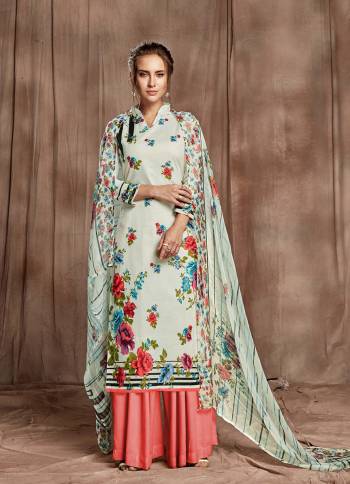 Beautifull  floral digital printed sharara  style salwar suit comes with cotton fabric bottom & beautiful Printed dupatta. The suit which can be stitched up to size 44. Pair it with high heels and look effortlessly chic and fashionable.