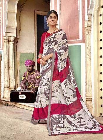 For A Royal Look, Grab This  Printed Saree In Georgette Fabricated Paired With Georgette Blouse.  Grab This Pretty Light Weight Saree. Buy Now.