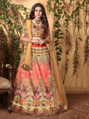 Grab This Designer Colorful Lehenga Choli Fabricated On Jari Satin Paired With Net Fabricated Dupatta. Its Blouse And Lehenga Are Beautified With Digital Prints And Dupatta With Stone Work. Buy This Designer Piece Now. 