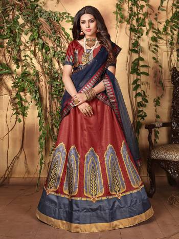 This Festive Season, Look The Most Unique And Prettiest Of All Wearing This Designer Lehenga Choli Fabricated On Jari Satin Beautified With Attractive Digital Prints Paired With Net Fabricated Dupatta Beautified With Stone Work. 