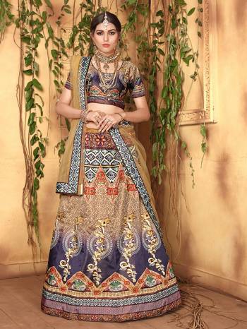 Grab This Designer Colorful Lehenga Choli Fabricated On Jari Satin Paired With Net Fabricated Dupatta. Its Blouse And Lehenga Are Beautified With Digital Prints And Dupatta With Stone Work. Buy This Designer Piece Now. 