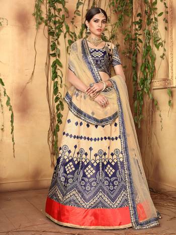 This Festive Season, Look The Most Unique And Prettiest Of All Wearing This Designer Lehenga Choli Fabricated On Jari Satin Beautified With Attractive Digital Prints Paired With Net Fabricated Dupatta Beautified With Stone Work. 