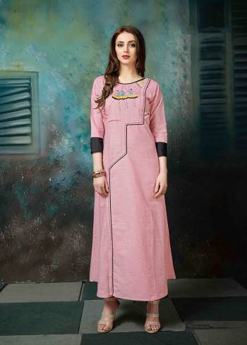 Look Pretty In This Designer Readymade Kurti In Pink Color Fabricated On Khadi Cotton. It Is Beautified With Pretty Thread Work Which Earn You Lots Of Compliments From Onlookers. 