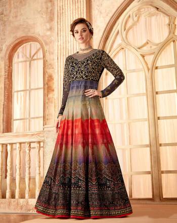 Get Ready For The Upcoming Festive And Wedding Season With This Designer Floor Length Suit In Navy Blue Color. Its Heavy Embroidered Top Is Fabricated On Velvet Paired With Santoon Bottom And Chiffon Fabricated Dupatta. Buy Now.