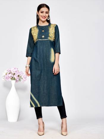 Here Is a Summer Cool Denim Cotton With This Designer Readymade Kurti In Blue Color. This Kurti Is Fabricated On Denim Cotton Beautified With Attractive Cut Work. It Is Light Weight And Easy To Carry All Day Long. Also It Is Available In All Regular Sizes, Choose As Per Your Size And Comfort. 