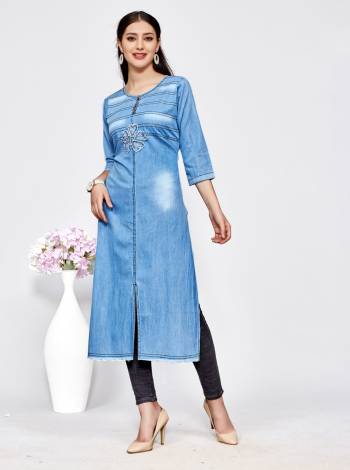 Here Is a Summer Cool Denim Cotton With This Designer Readymade Kurti In Blue Color. This Kurti Is Fabricated On Denim Cotton Beautified With Attractive Cut Work. It Is Light Weight And Easy To Carry All Day Long. Also It Is Available In All Regular Sizes, Choose As Per Your Size And Comfort. 