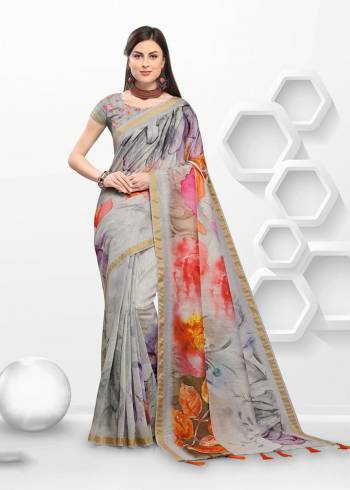 For Your Semi-Casuals Or Festive Wear. Grab This Pretty Light Weight Printed Saree Fabricated On Linen. It Is Beautified With Prints All Over And Its Fabric Is Light Weight, Durable And Easy To Care For. 