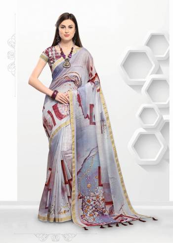 Add This Pretty Printed Designer Saree To Your Wardrobe Fabricated On Linen. Its Rich Linen Fabric And Prints Will Earn You Lots Of Compliments From Onlookers. 