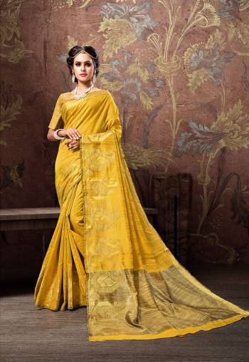 Celebrate this Festive Season Wearing This Designer Silk Based Saree In Bright Yellow Color. This Saree And Blouse Are Fabricated on Cotton Silk. It Is Light Weight And Easy To Drape Which Lets You Enjoy The Festive Feel To The Fullest. 