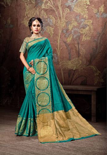 Add This Pretty Designer Silk Based Saree To Your Wardrobe In Blue Color. It Is Fabricated On Cotton Silk Beautified With Bold Motif Weave Over The Border. Also It Is Durable And Easy To Care For.