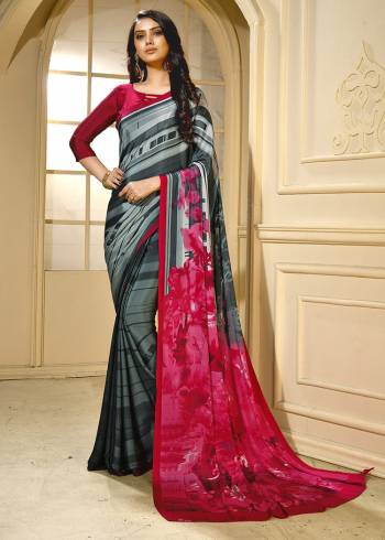 Add This Pretty Saree To Your Wardrobe For Your Casual Or Semi-Casual Wear. This Saree And Blouse Are Fabricated On Crepe Beautified With Abstract Prints All Over It. Buy Now