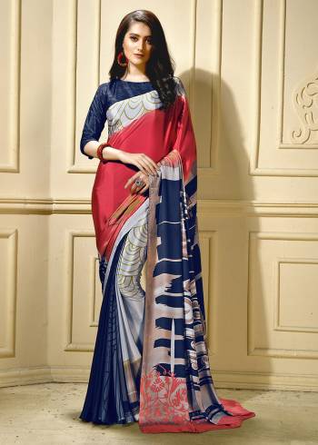 For Your Semi-Casuals, Grab This Pretty Printed Saree With Abstract Prints All Over. This Saree And Blouse Are Fabricated On Crepe Beautified With Prints All Over. Buy Now.